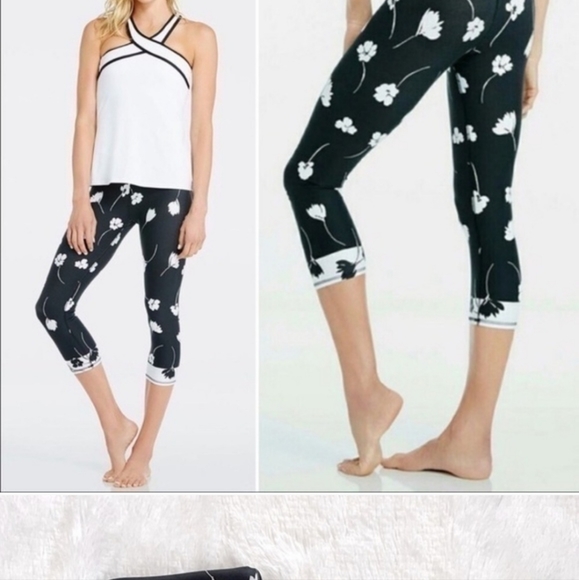 Fabletics Pants - Fabletics Black and White Floral Capris